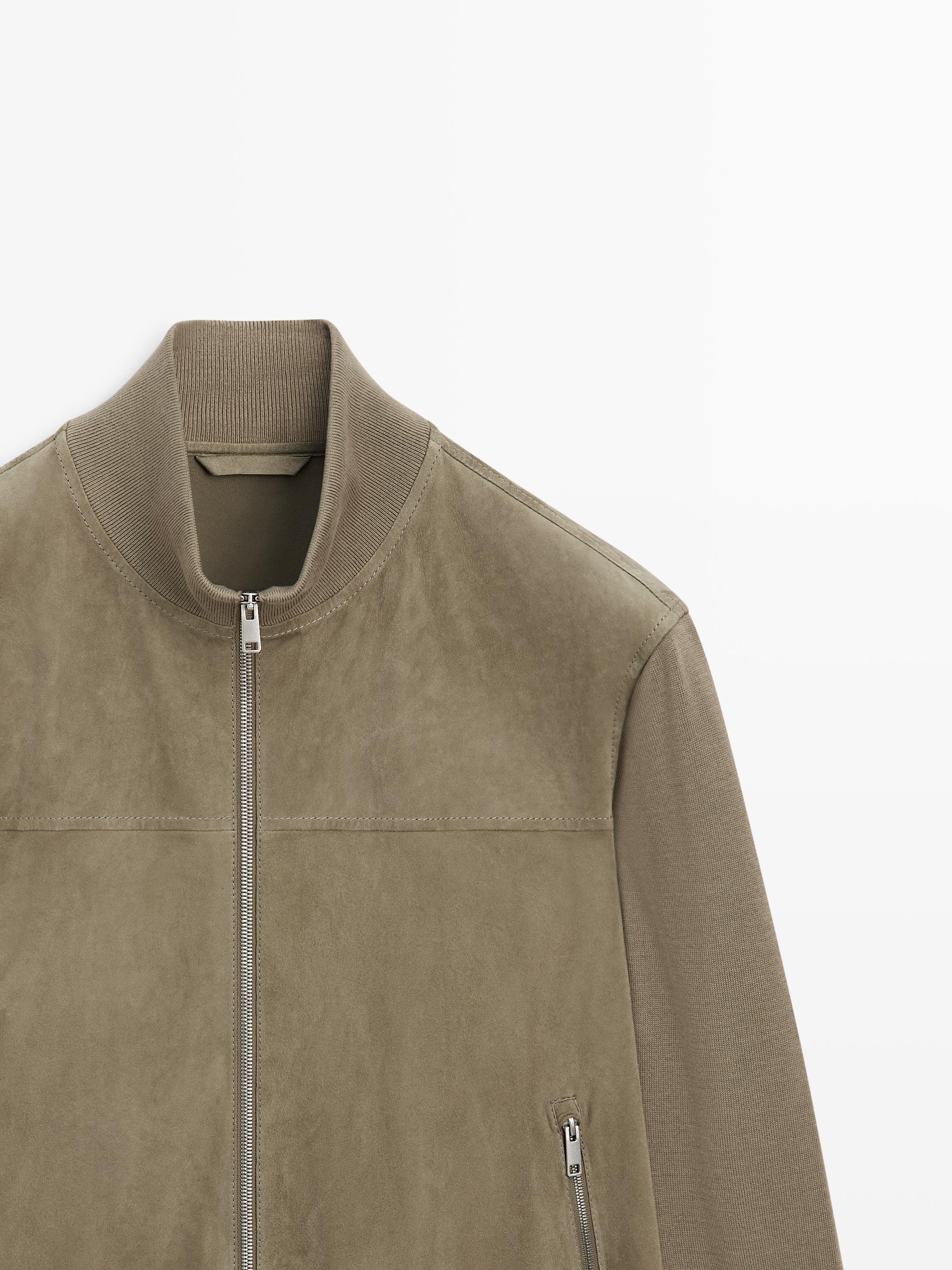 Contrast knit and suede leather jacket